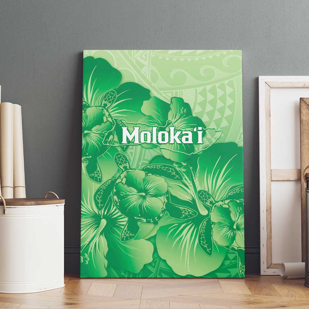 Aloha Hawaii Molokai Island Canvas Wall Art Hibiscus Tribal Honu Hawaiian Tattoo Green