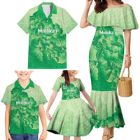 Aloha Hawaii Molokai Island Family Matching Mermaid Dress and Hawaiian Shirt Hibiscus Tribal Honu Hawaiian Tattoo Green