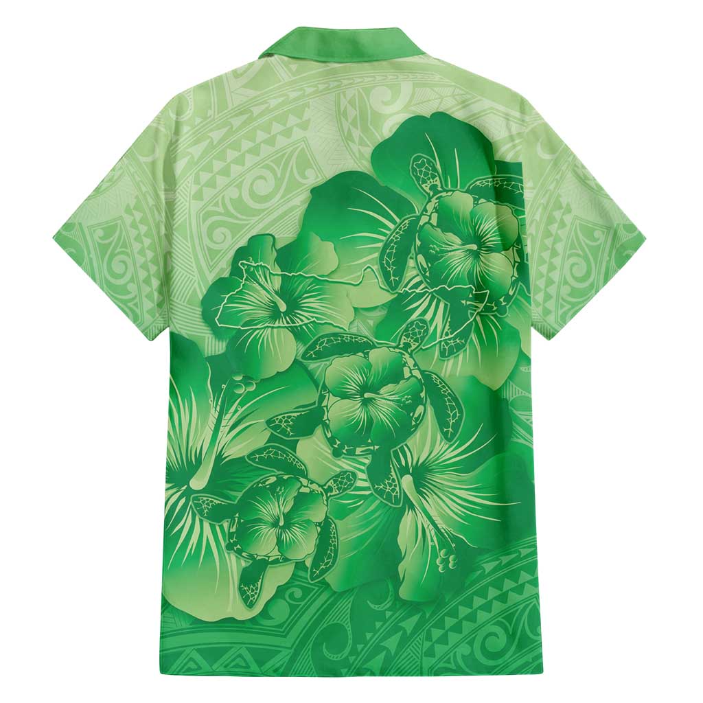 Aloha Hawaii Molokai Island Family Matching Off Shoulder Maxi Dress and Hawaiian Shirt Hibiscus Tribal Honu Hawaiian Tattoo Green