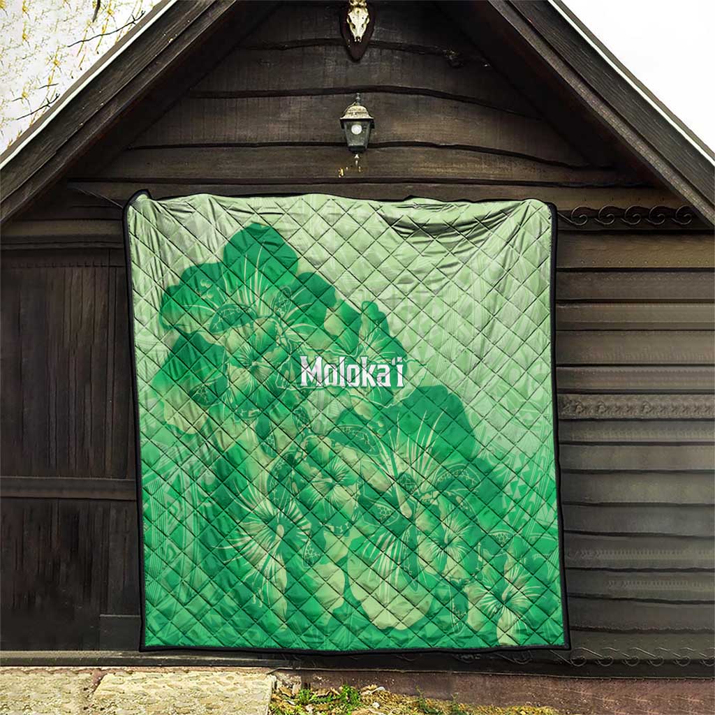 Aloha Hawaii Molokai Island Quilt Hibiscus Tribal Honu Hawaiian Tattoo Green
