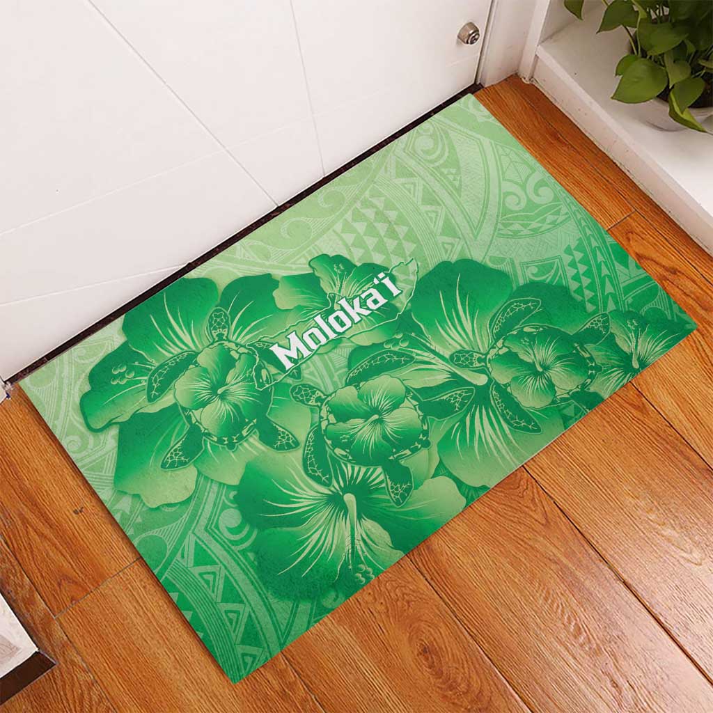 Aloha Hawaii Molokai Island Rubber Doormat Hibiscus Tribal Honu Hawaiian Tattoo Green LT14 - Polynesian Pride