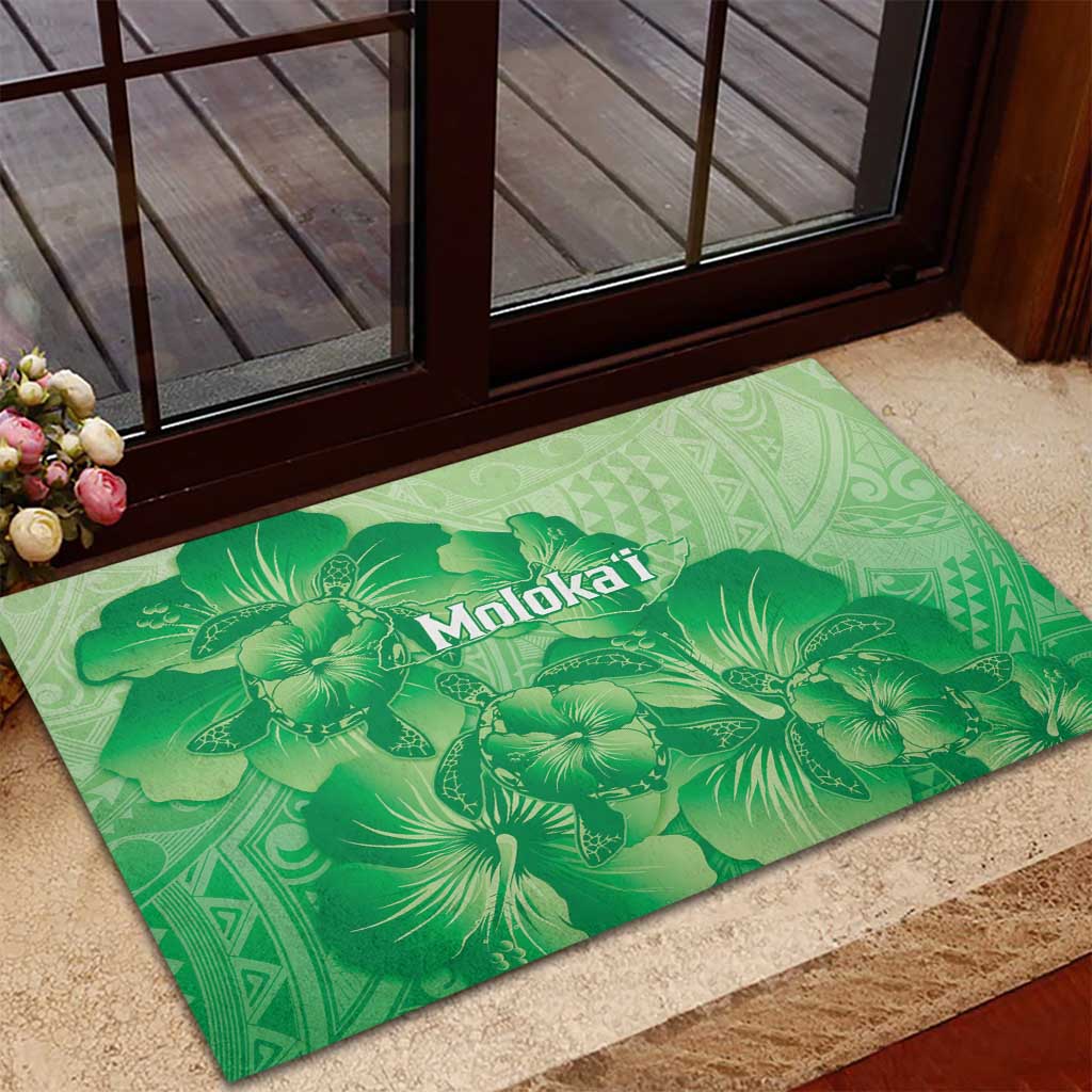 Aloha Hawaii Molokai Island Rubber Doormat Hibiscus Tribal Honu Hawaiian Tattoo Green LT14 - Polynesian Pride