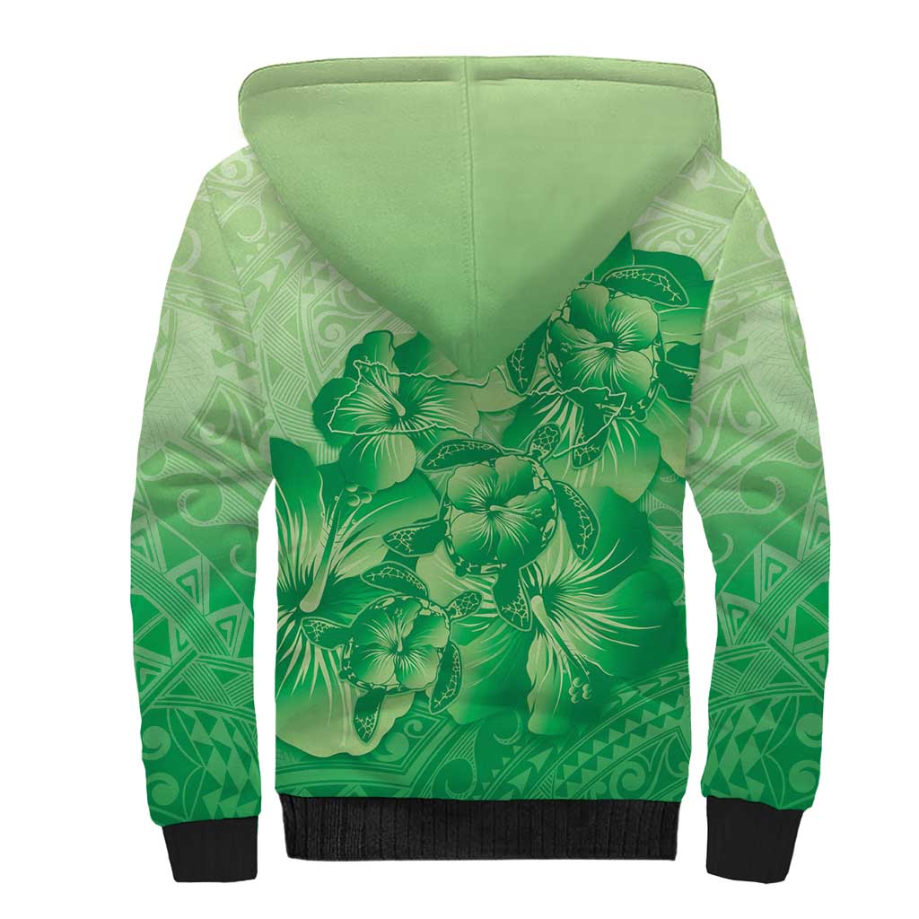 Aloha Hawaii Molokai Island Sherpa Hoodie Hibiscus Tribal Honu Hawaiian Tattoo Green