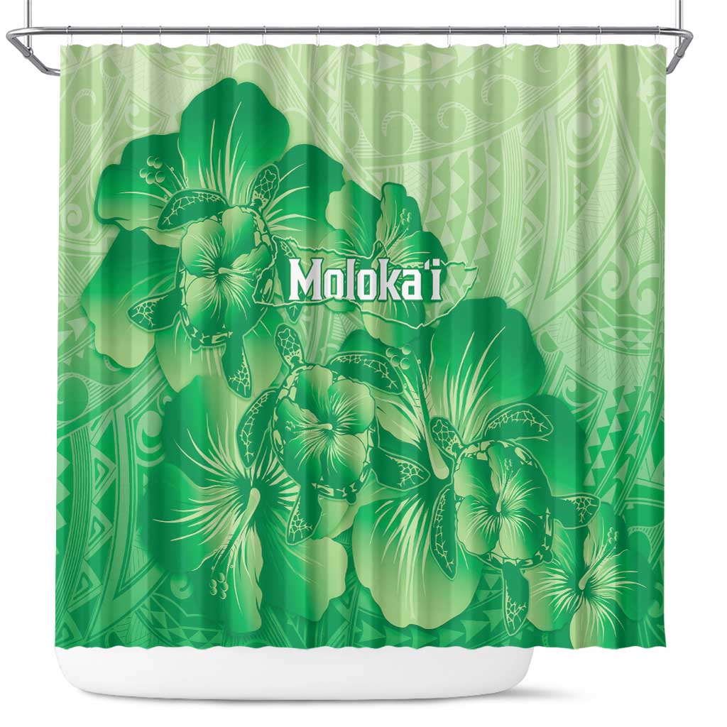 Aloha Hawaii Molokai Island Shower Curtain Hibiscus Tribal Honu Hawaiian Tattoo Green