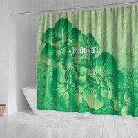 Aloha Hawaii Molokai Island Shower Curtain Hibiscus Tribal Honu Hawaiian Tattoo Green
