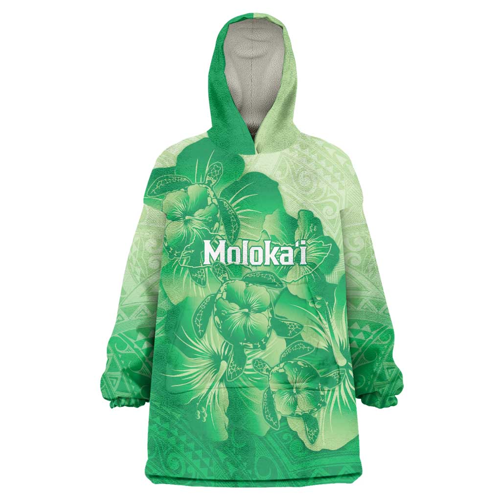 Aloha Hawaii Molokai Island Wearable Blanket Hoodie Hibiscus Tribal Honu Hawaiian Tattoo Green