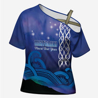 Personalised Matariki New Zealand Cross Shoulder Shirt Maori New Year Galaxy Koru Pattern - Polynesian Pride