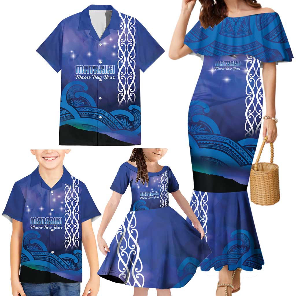 Personalised Matariki New Zealand Family Matching Mermaid Dress and Hawaiian Shirt Maori New Year Galaxy Koru Pattern