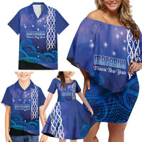 Personalised Matariki New Zealand Family Matching Off Shoulder Short Dress and Hawaiian Shirt Maori New Year Galaxy Koru Pattern