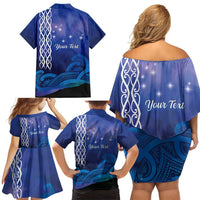 Personalised Matariki New Zealand Family Matching Off Shoulder Short Dress and Hawaiian Shirt Maori New Year Galaxy Koru Pattern