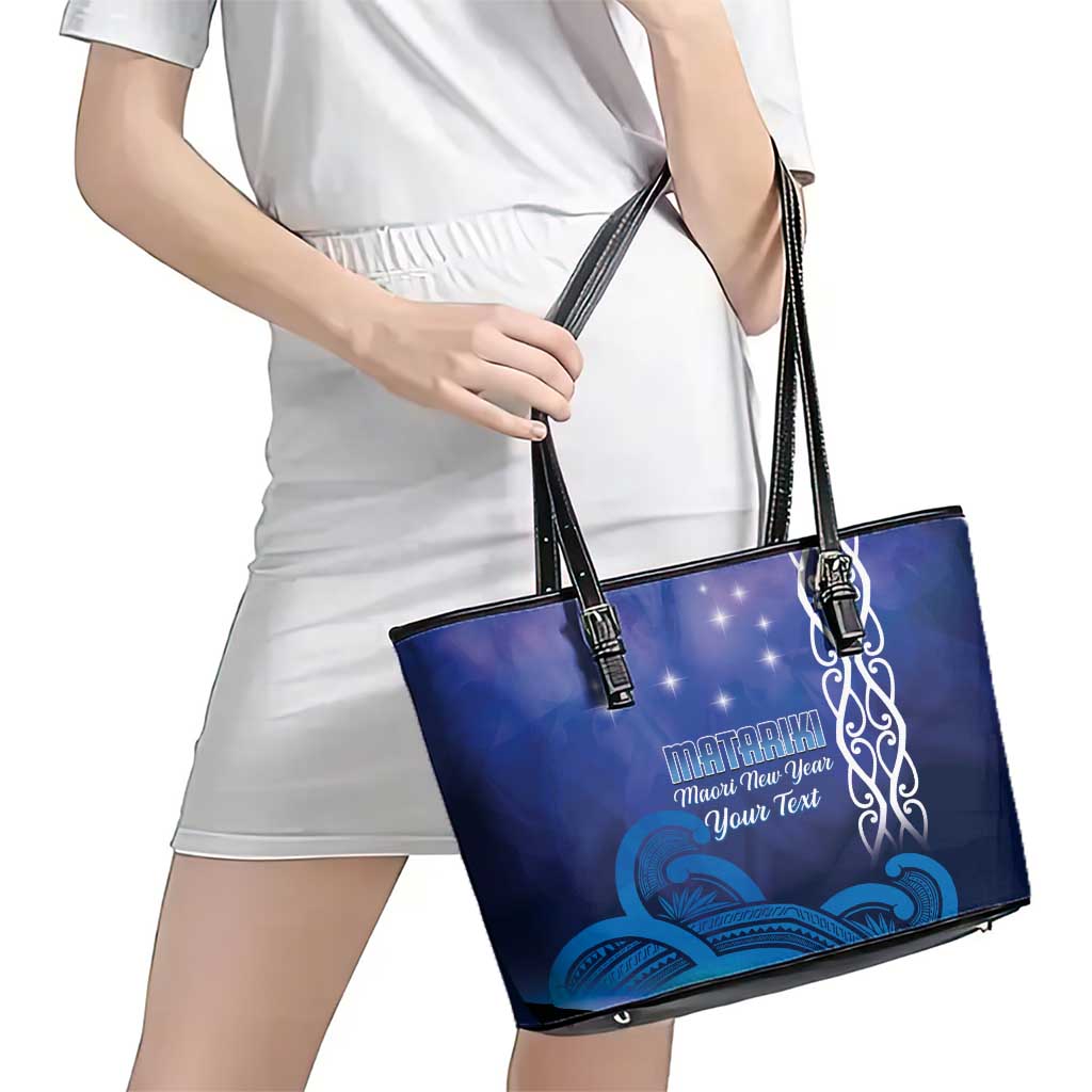 Personalised Matariki New Zealand Leather Tote Bag Maori New Year Galaxy Koru Pattern