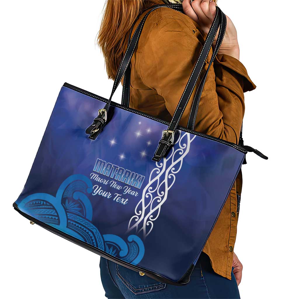 Personalised Matariki New Zealand Leather Tote Bag Maori New Year Galaxy Koru Pattern