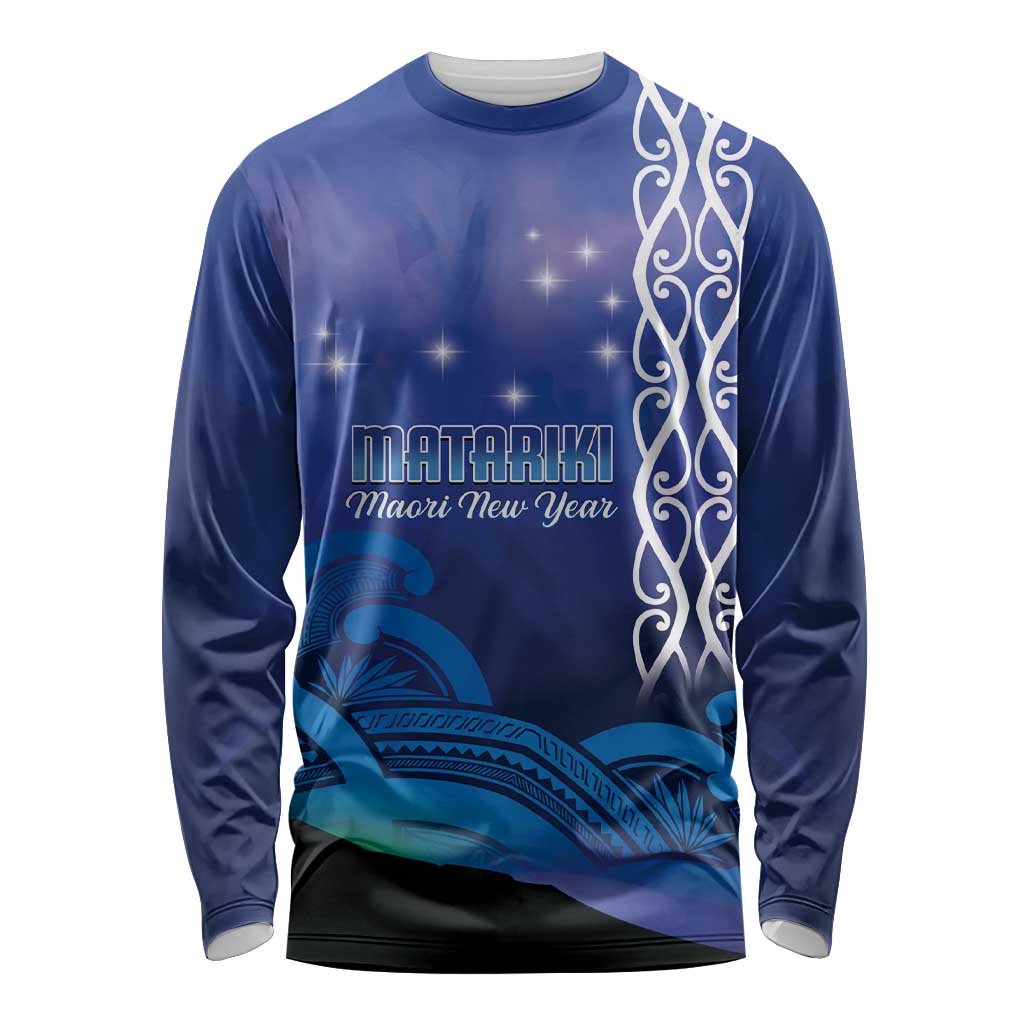 Personalised Matariki New Zealand Long Sleeve Shirt Maori New Year Galaxy Koru Pattern