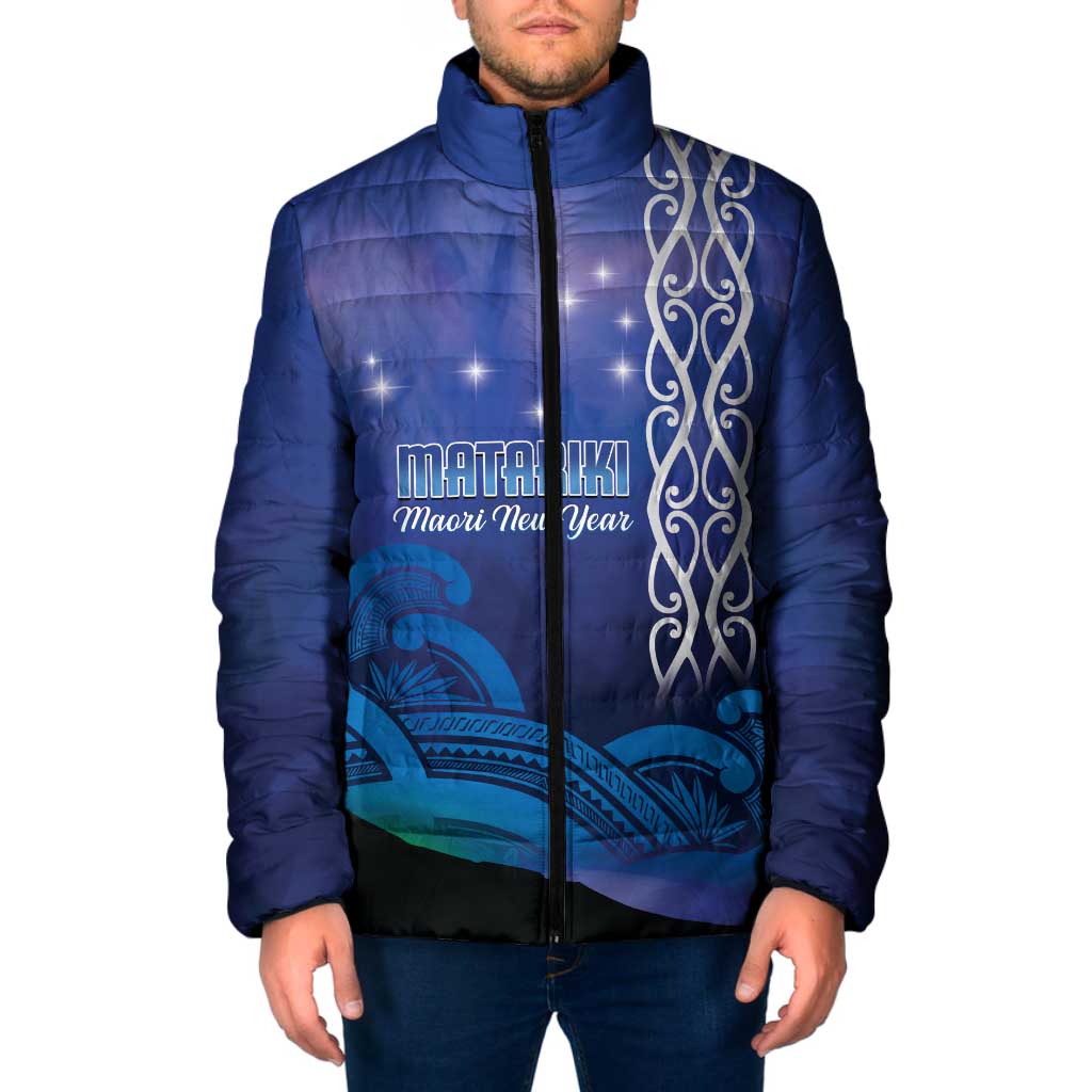 Personalised Matariki New Zealand Padded Jacket Maori New Year Galaxy Koru Pattern - Polynesian Pride