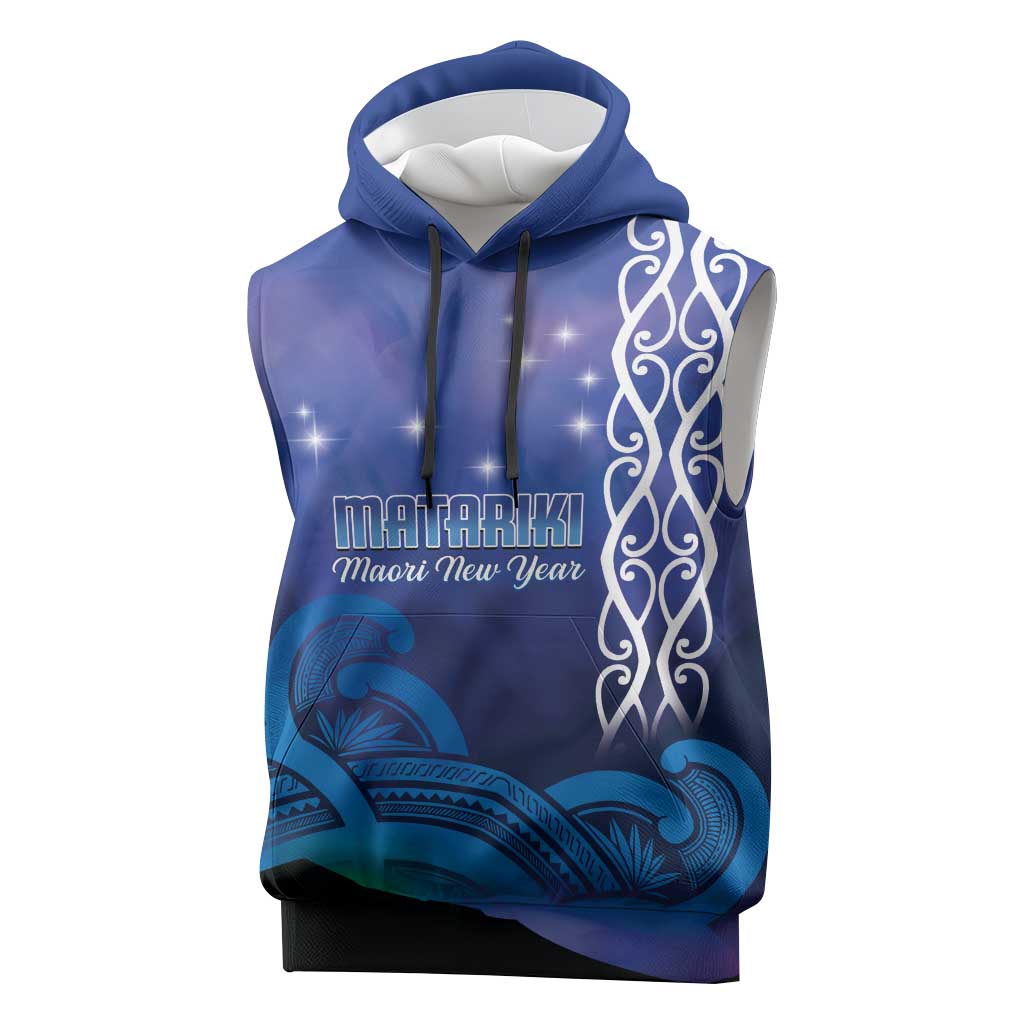 Personalised Matariki New Zealand Sleeveless Hoodie Maori New Year Galaxy Koru Pattern - Polynesian Pride