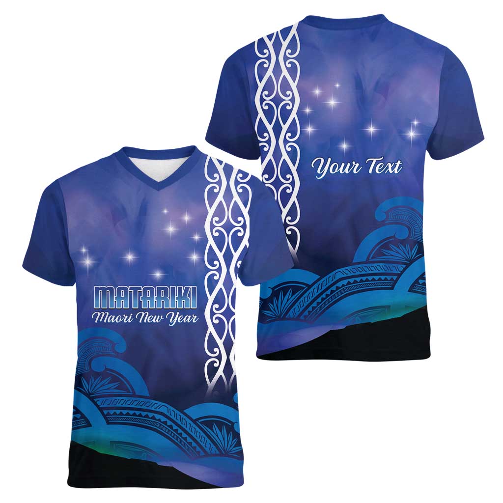 Personalised Matariki New Zealand Women V-Neck T-Shirt Maori New Year Galaxy Koru Pattern
