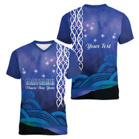 Personalised Matariki New Zealand Women V-Neck T-Shirt Maori New Year Galaxy Koru Pattern