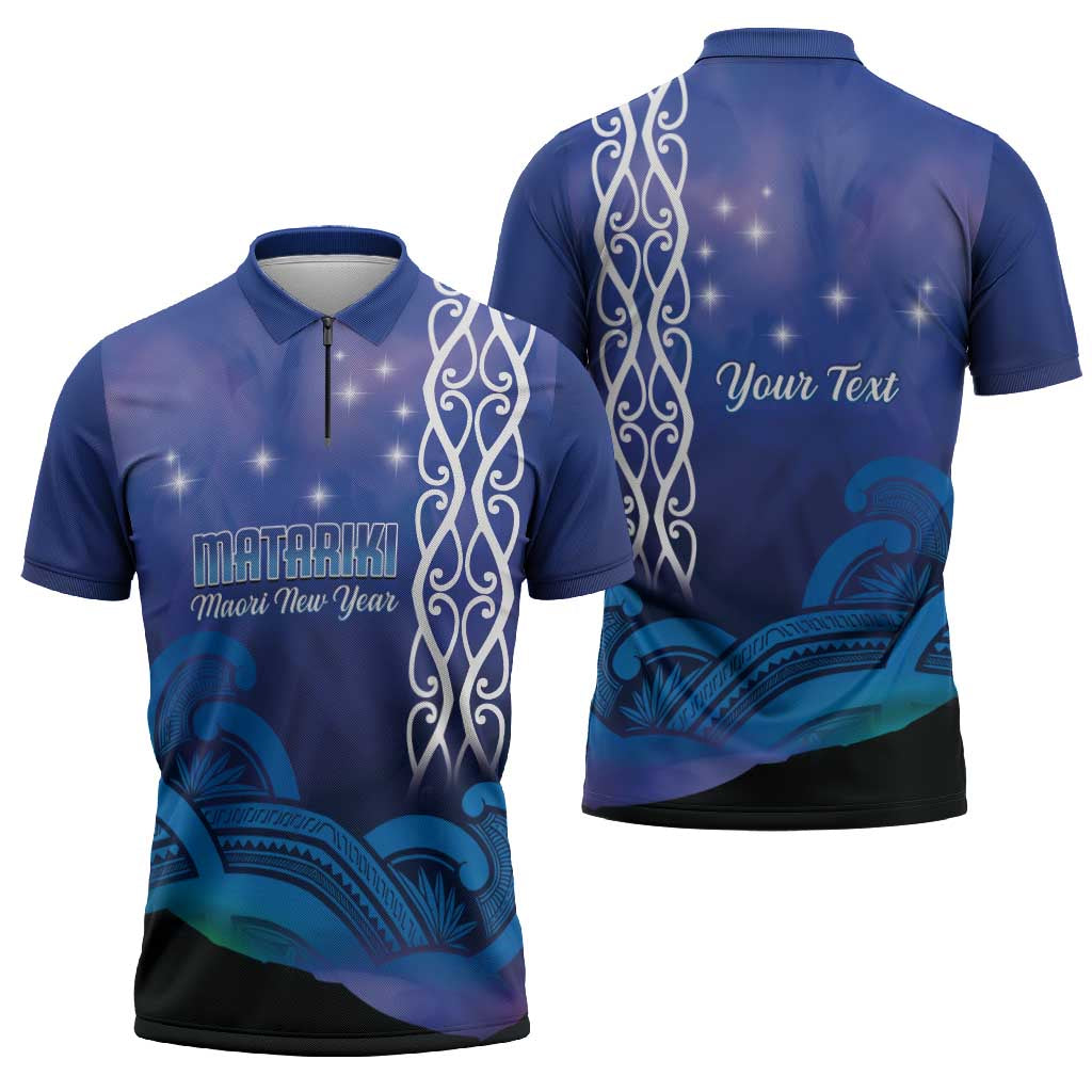 Personalised Matariki New Zealand Zipper Polo Shirt Maori New Year Galaxy Koru Pattern - Polynesian Pride