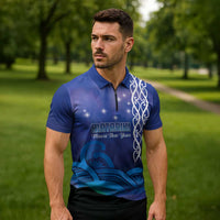 Personalised Matariki New Zealand Zipper Polo Shirt Maori New Year Galaxy Koru Pattern - Polynesian Pride