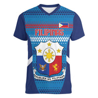 Philippines Football 2026 Women V-Neck T-Shirt Come On Filipinas LT14 Female Blue - Polynesian Pride
