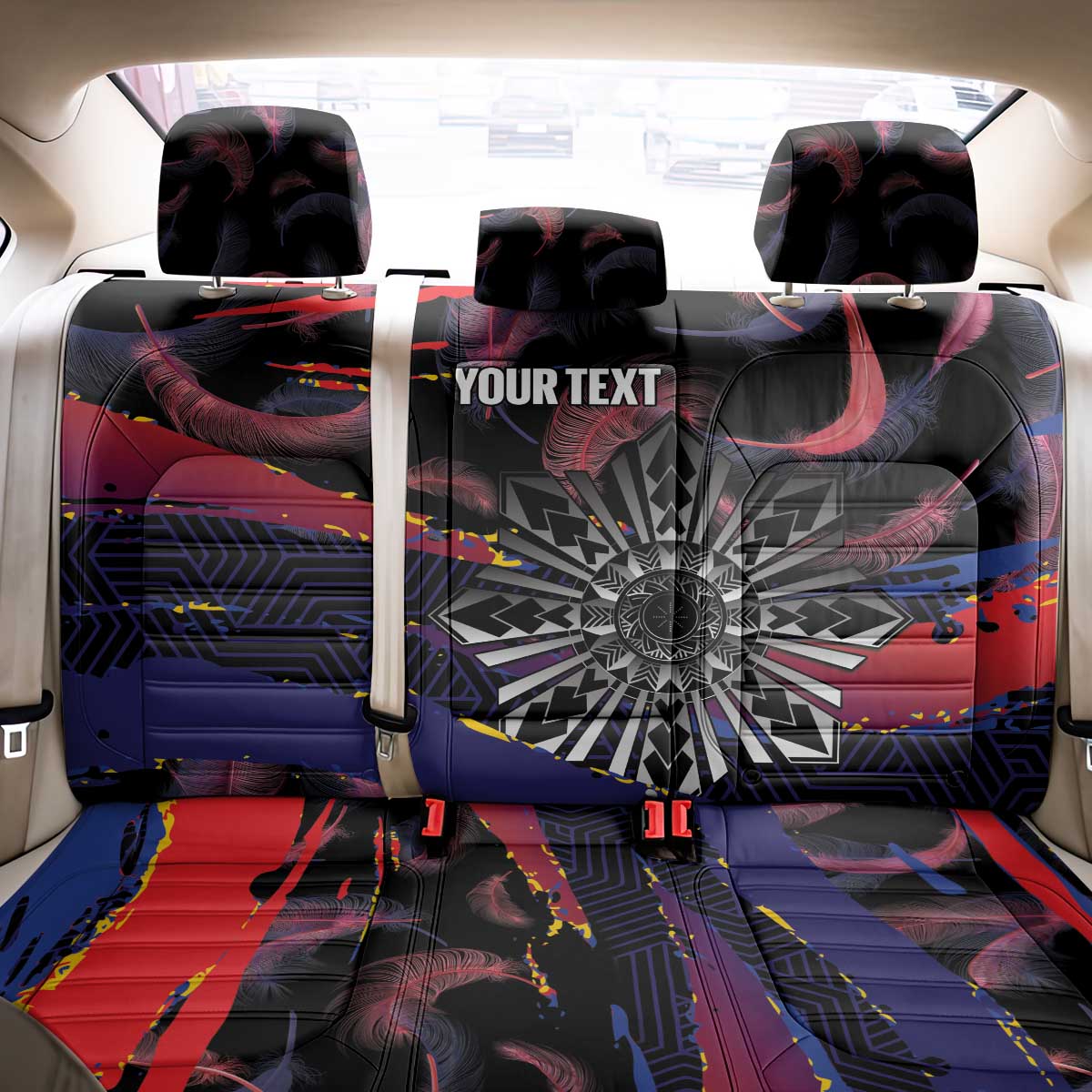 Philippines Sun Tattoo Back Car Seat Cover Feathers Filipinas Grunge Style Black