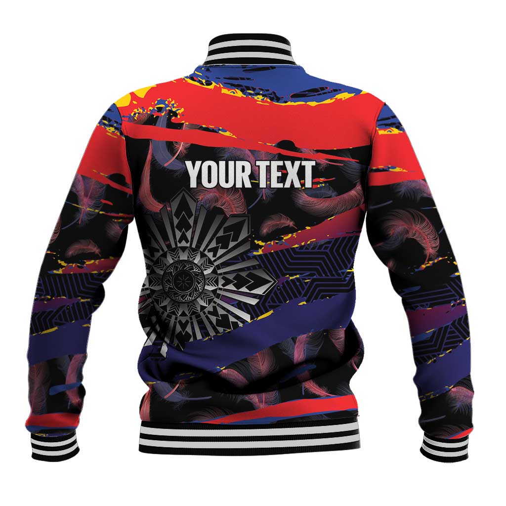 Philippines Sun Tattoo Baseball Jacket Feathers Filipinas Grunge Style Black