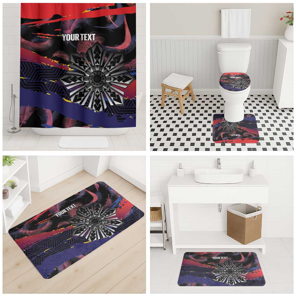 Philippines Sun Tattoo Bathroom Set Feathers Filipinas Grunge Style Black