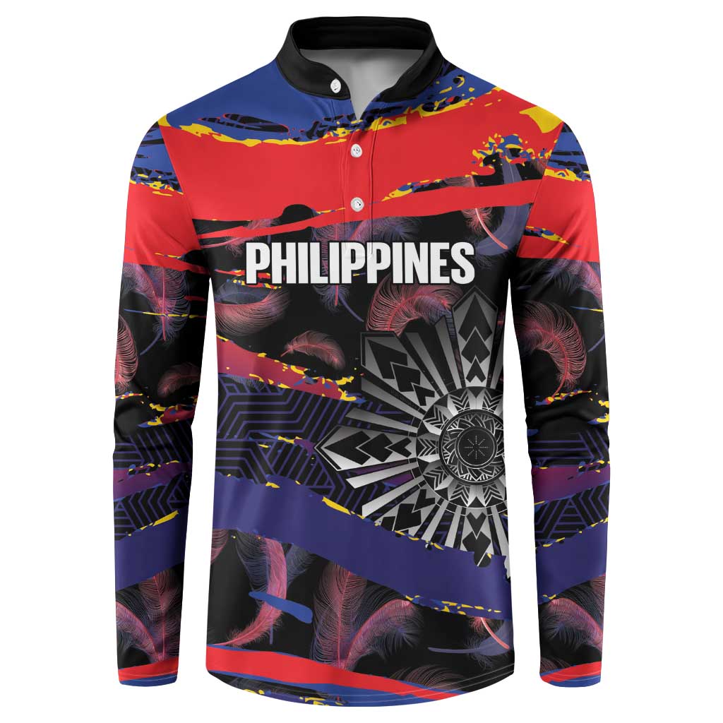 Philippines Sun Tattoo Button Sweatshirt Feathers Filipinas Grunge Style Black