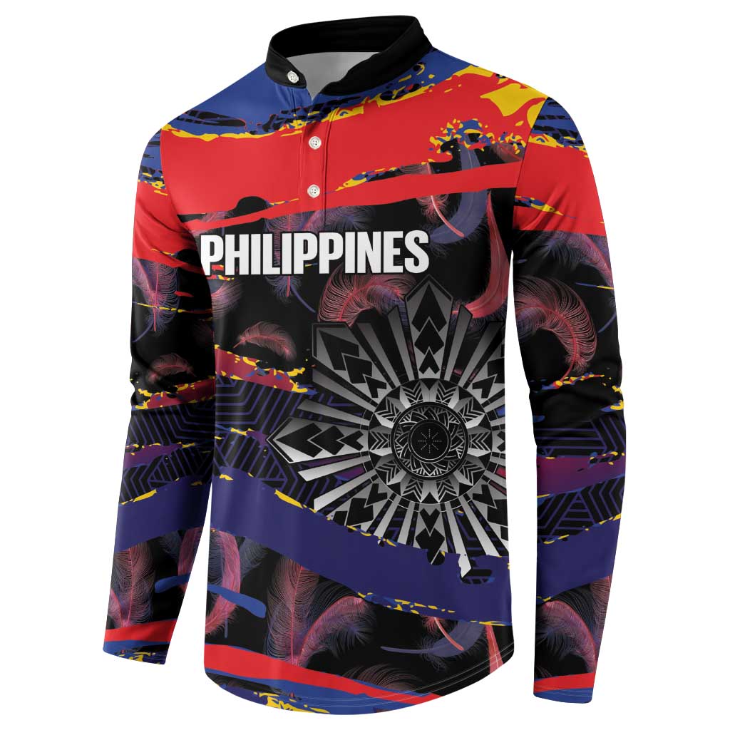 Philippines Sun Tattoo Button Sweatshirt Feathers Filipinas Grunge Style Black