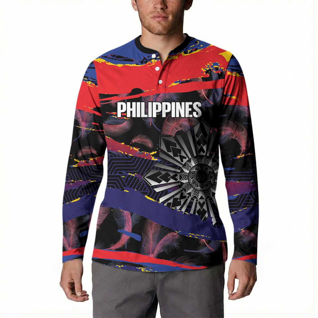 Philippines Sun Tattoo Button Sweatshirt Feathers Filipinas Grunge Style Black