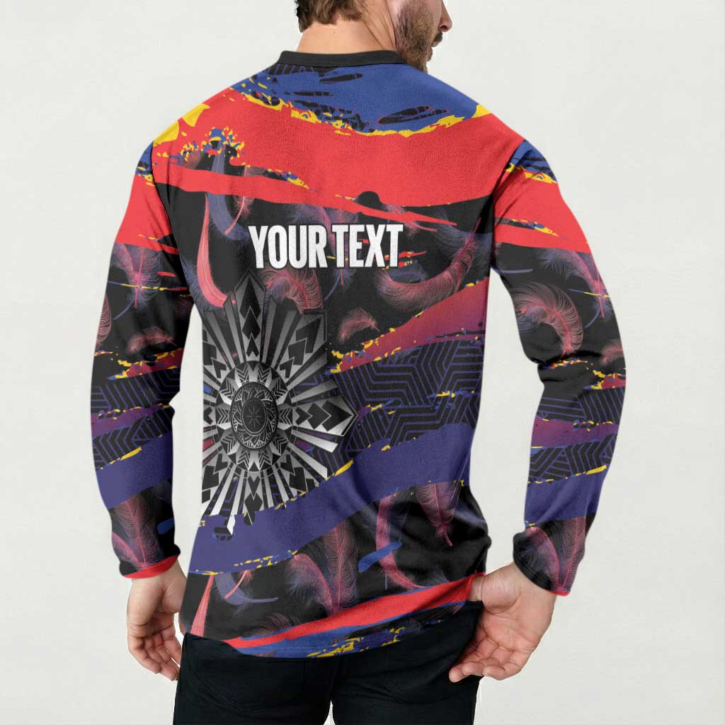 Philippines Sun Tattoo Button Sweatshirt Feathers Filipinas Grunge Style Black
