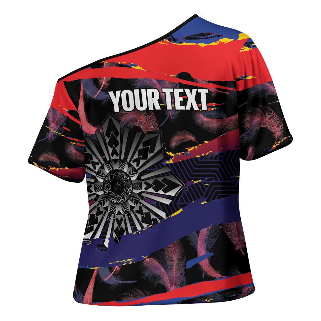 Philippines Sun Tattoo Cross Shoulder Shirt Feathers Filipinas Grunge Style Black LT14 - Polynesian Pride