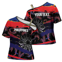 Philippines Sun Tattoo Cross Shoulder Shirt Feathers Filipinas Grunge Style Black LT14 - Polynesian Pride