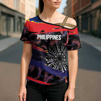 Philippines Sun Tattoo Cross Shoulder Shirt Feathers Filipinas Grunge Style Black LT14 - Polynesian Pride