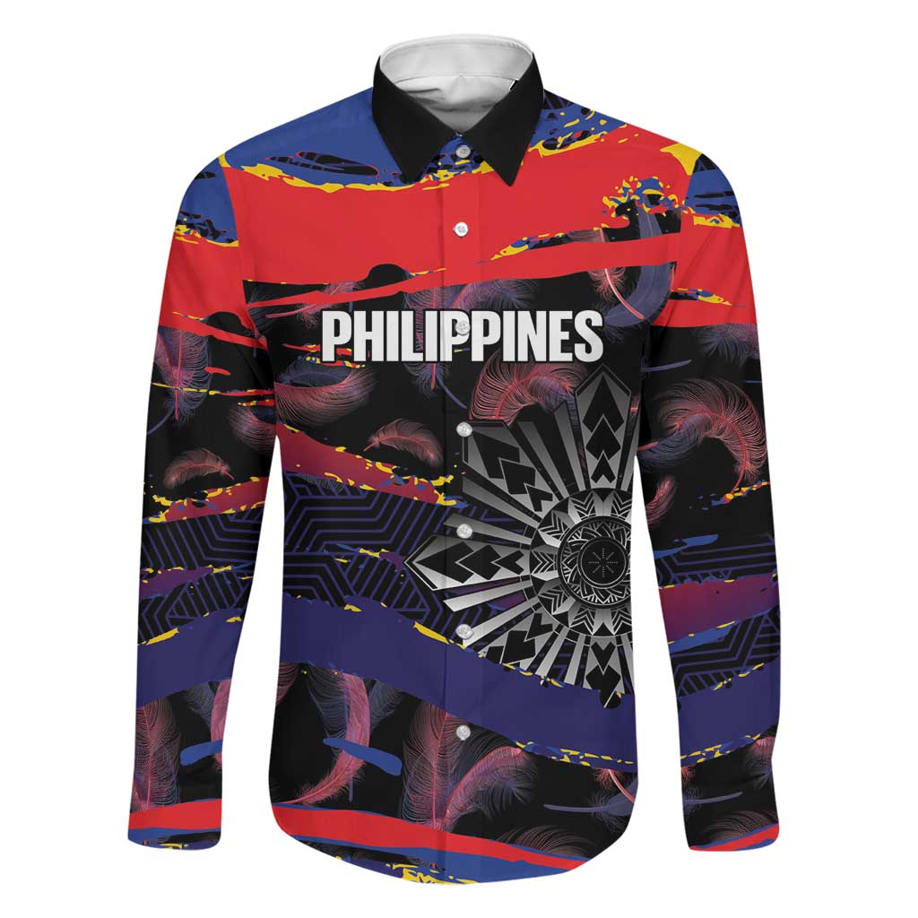Philippines Sun Tattoo Family Matching Long Sleeve Bodycon Dress and Hawaiian Shirt Feathers Filipinas Grunge Style Black