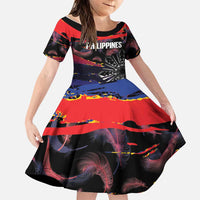 Philippines Sun Tattoo Family Matching Mermaid Dress and Hawaiian Shirt Feathers Filipinas Grunge Style Black