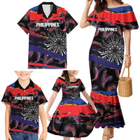 Philippines Sun Tattoo Family Matching Mermaid Dress and Hawaiian Shirt Feathers Filipinas Grunge Style Black