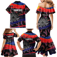 Philippines Sun Tattoo Family Matching Mermaid Dress and Hawaiian Shirt Feathers Filipinas Grunge Style Black