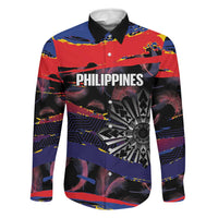 Philippines Sun Tattoo Family Matching Off The Shoulder Long Sleeve Dress and Hawaiian Shirt Feathers Filipinas Grunge Style Black