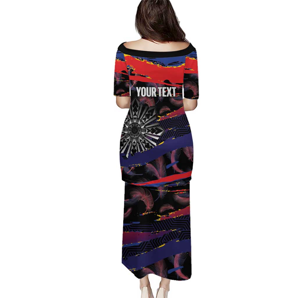 Philippines Sun Tattoo Family Matching Puletasi and Hawaiian Shirt Feathers Filipinas Grunge Style Black