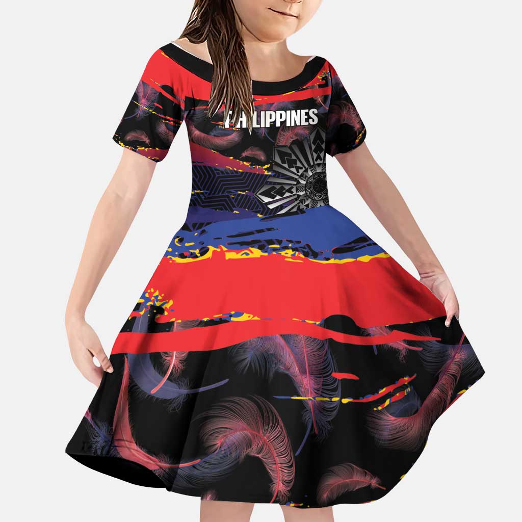 Philippines Sun Tattoo Family Matching Summer Maxi Dress and Hawaiian Shirt Feathers Filipinas Grunge Style Black
