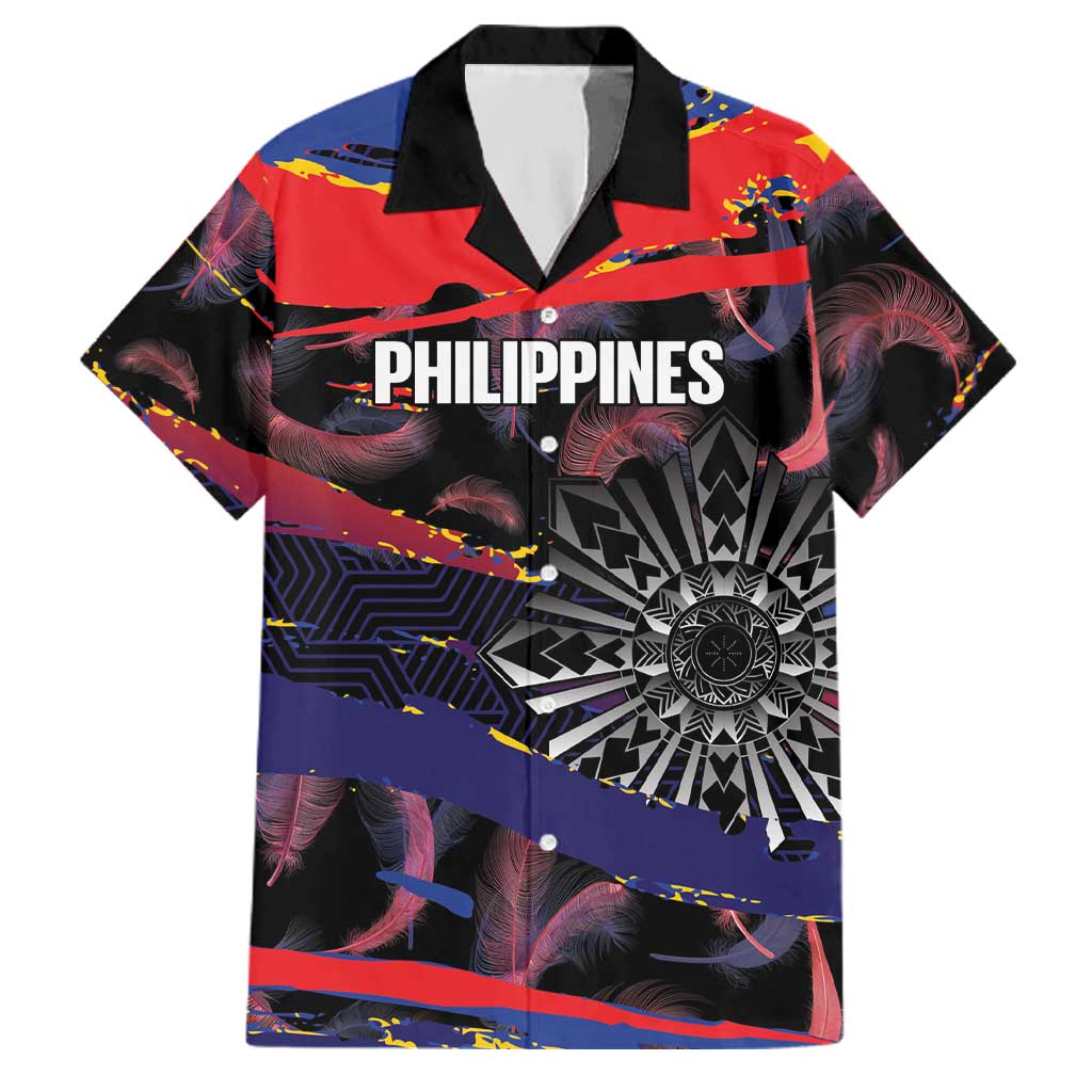 Philippines Sun Tattoo Family Matching Tank Maxi Dress and Hawaiian Shirt Feathers Filipinas Grunge Style Black