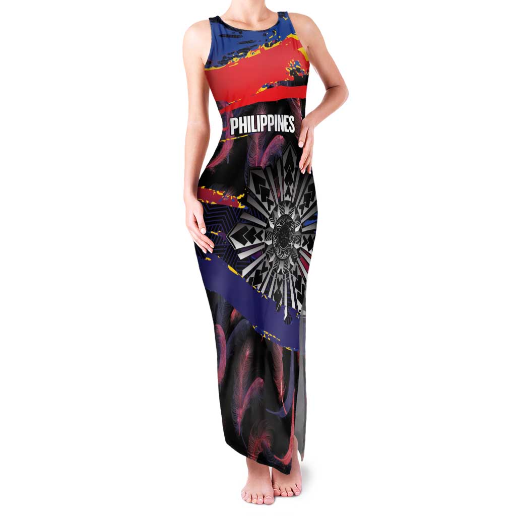 Philippines Sun Tattoo Family Matching Tank Maxi Dress and Hawaiian Shirt Feathers Filipinas Grunge Style Black
