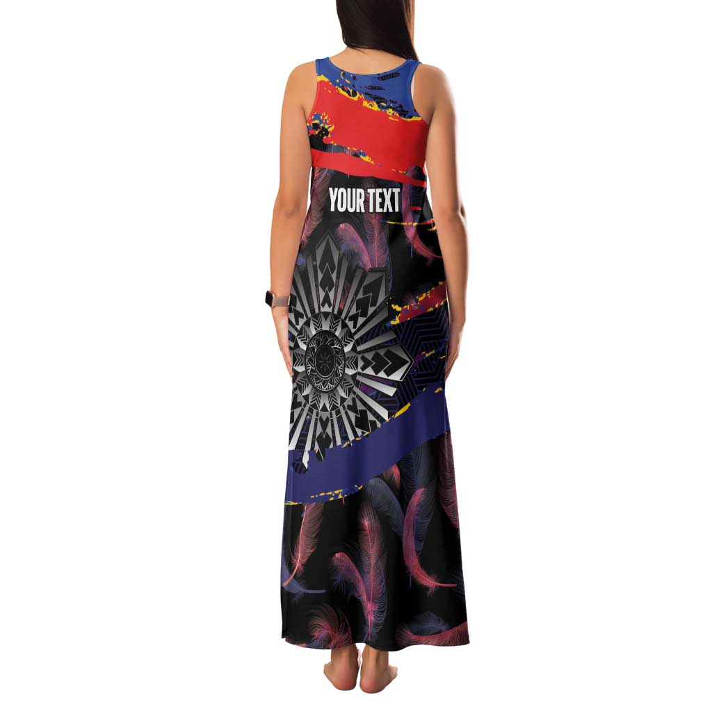 Philippines Sun Tattoo Family Matching Tank Maxi Dress and Hawaiian Shirt Feathers Filipinas Grunge Style Black