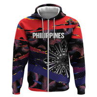 Philippines Sun Tattoo Hoodie Feathers Filipinas Grunge Style Black LT14 Zip Hoodie Black - Polynesian Pride