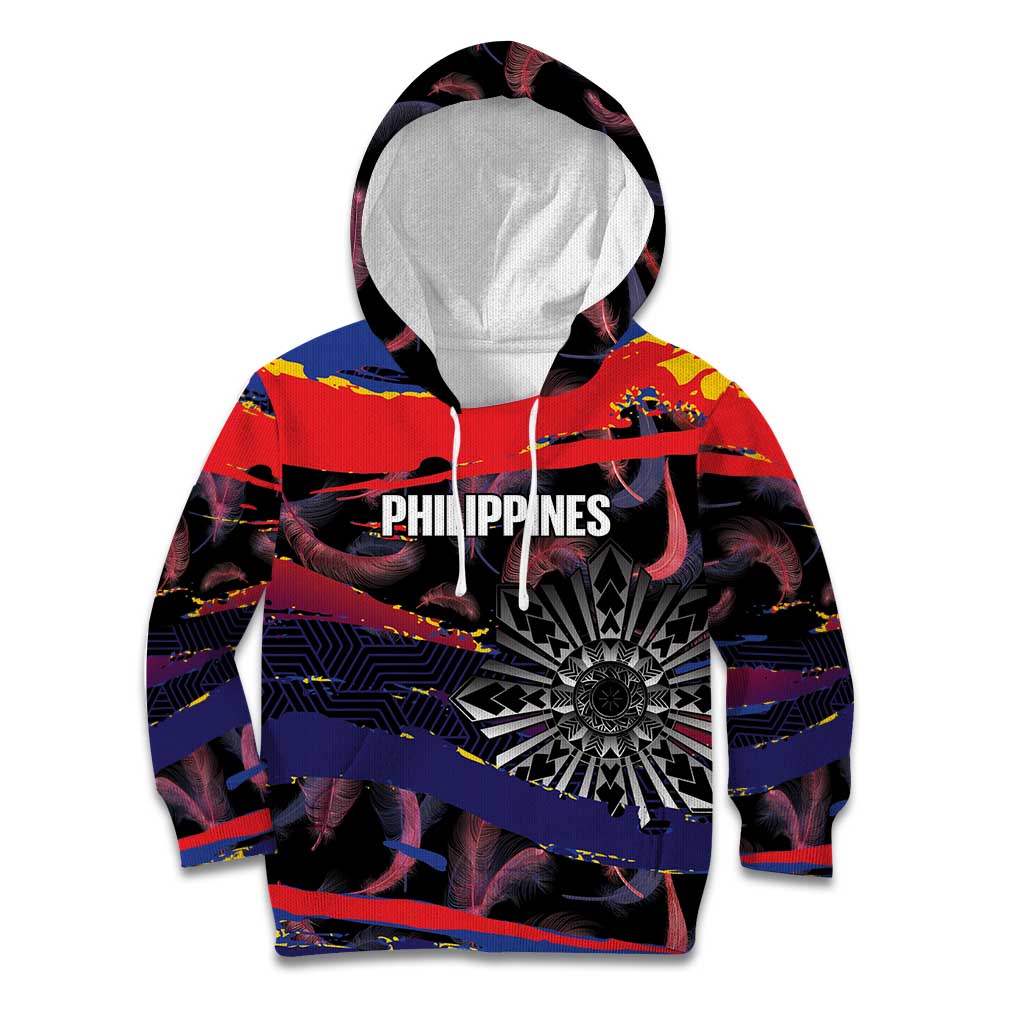 Philippines Sun Tattoo Kid Hoodie Feathers Filipinas Grunge Style Black LT14 Hoodie Black - Polynesian Pride