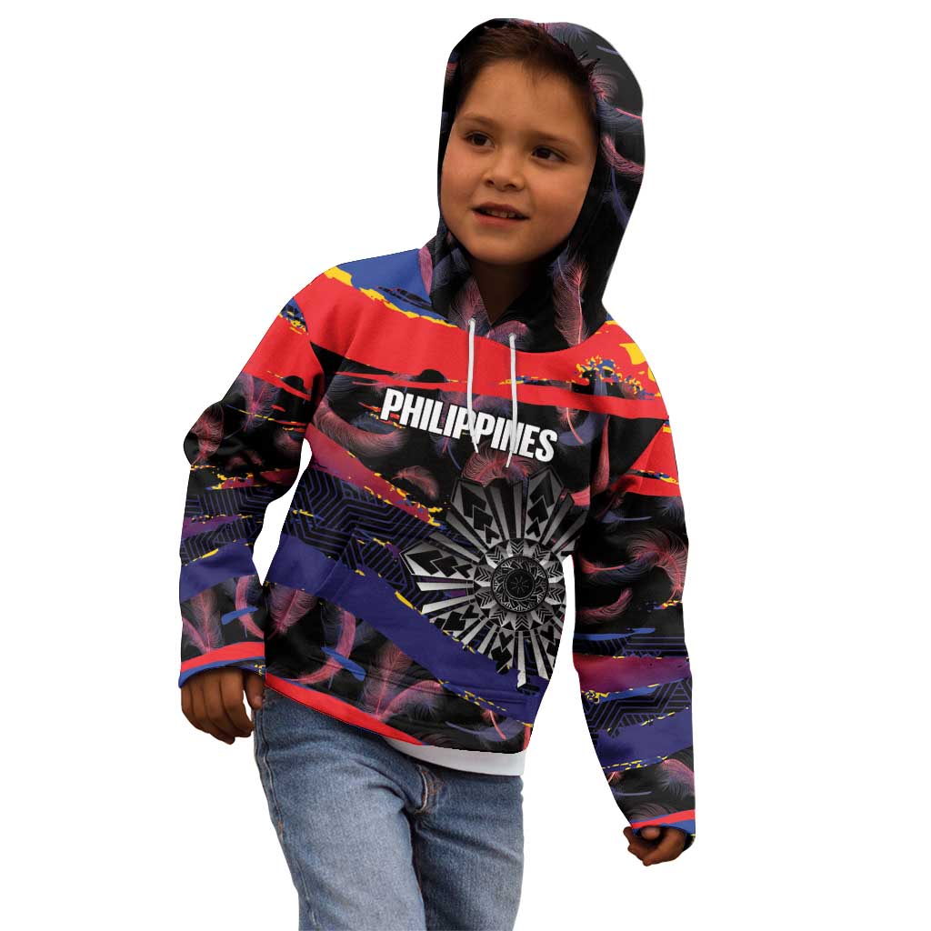 Philippines Sun Tattoo Kid Hoodie Feathers Filipinas Grunge Style Black LT14 - Polynesian Pride