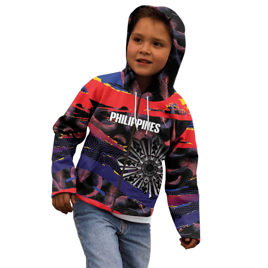 Philippines Sun Tattoo Kid Hoodie Feathers Filipinas Grunge Style Black LT14 - Polynesian Pride