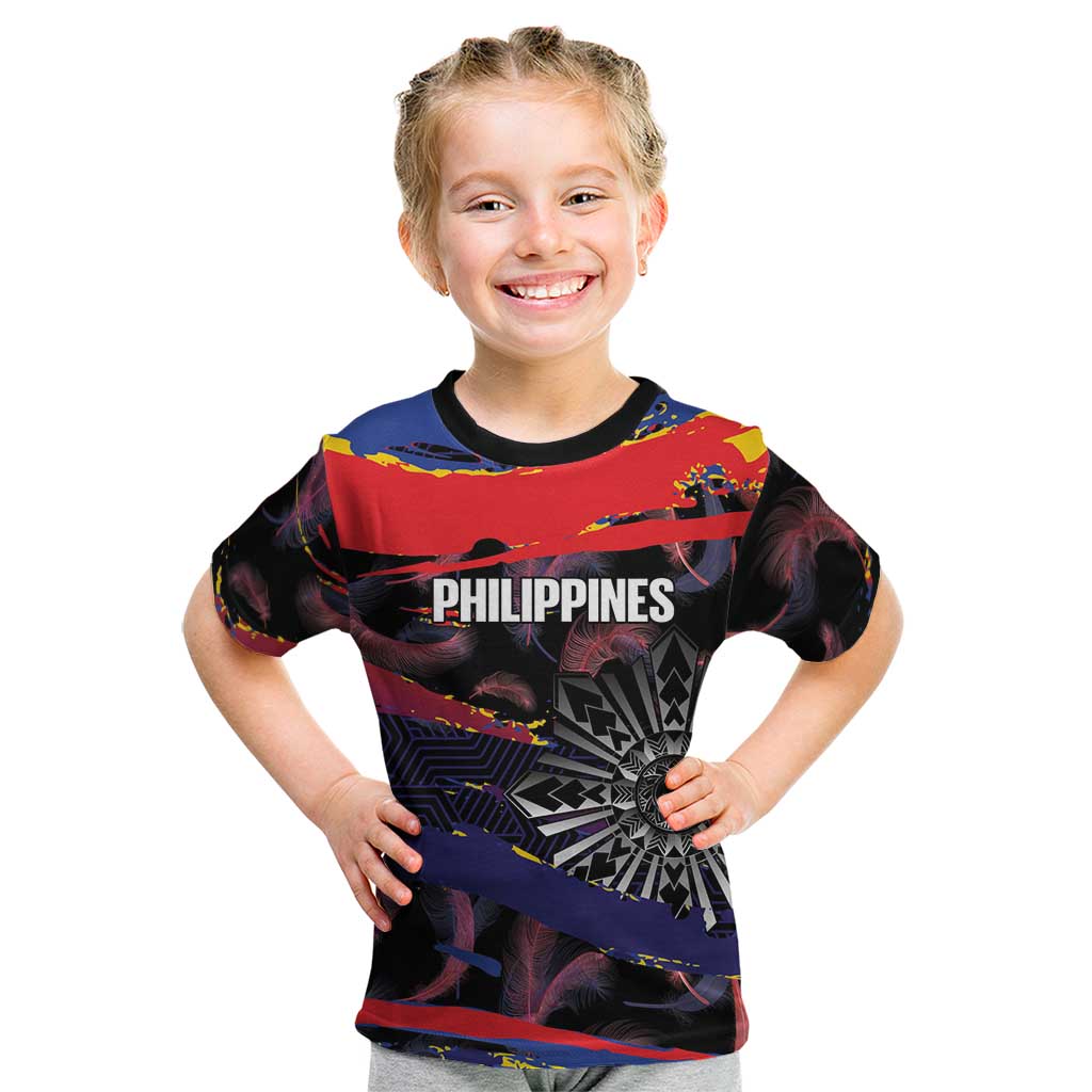 Philippines Sun Tattoo Kid T Shirt Feathers Filipinas Grunge Style Black LT14 Black - Polynesian Pride