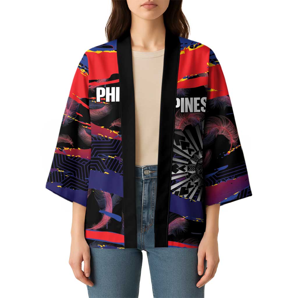 Philippines Sun Tattoo Kimono Feathers Filipinas Grunge Style Black